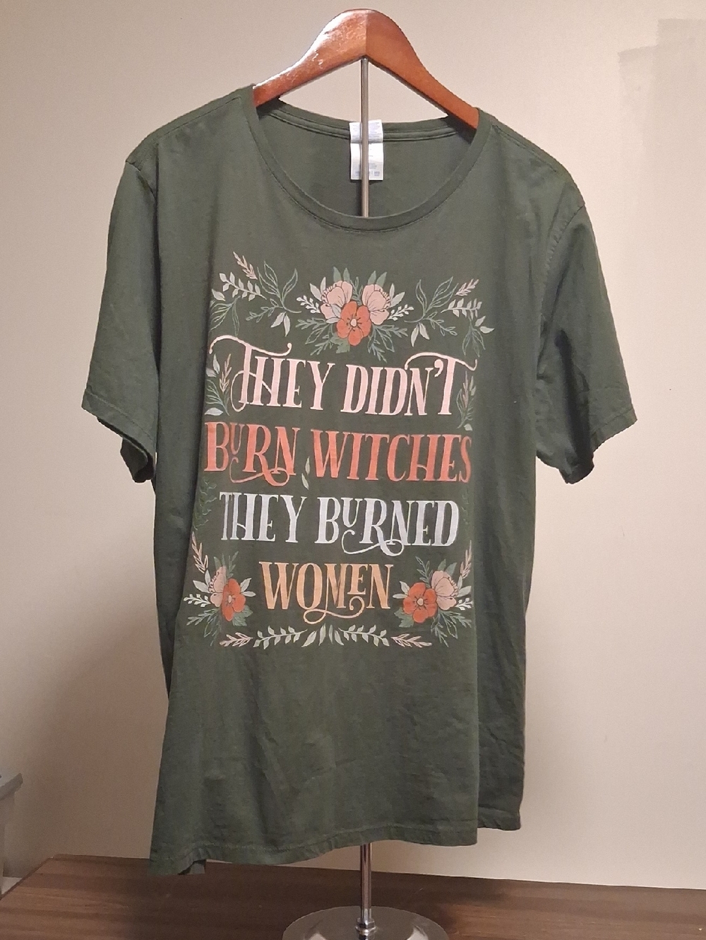 Olive Green Graphic Tee - Witches Floral Statement
